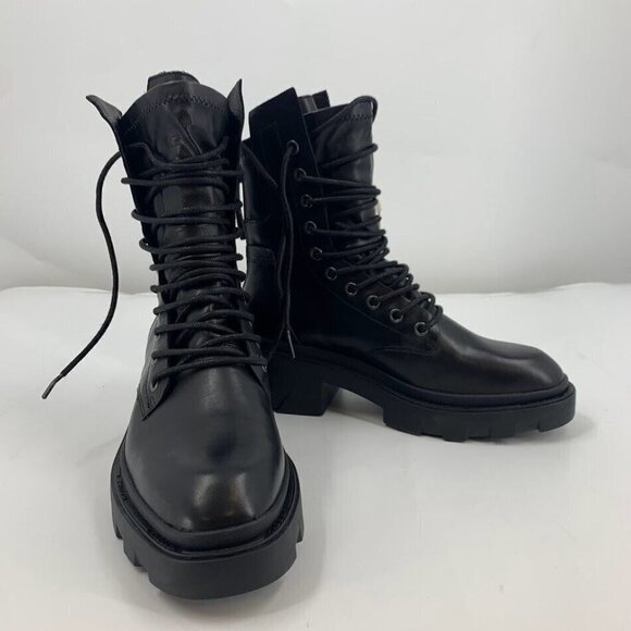ASH Women's Madness Leather Military Rear Zip Heeled Combat Boots Size 6 NWOB - Picture 1 of 16